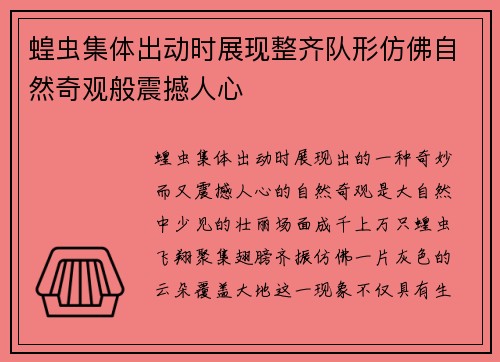 蝗虫集体出动时展现整齐队形仿佛自然奇观般震撼人心